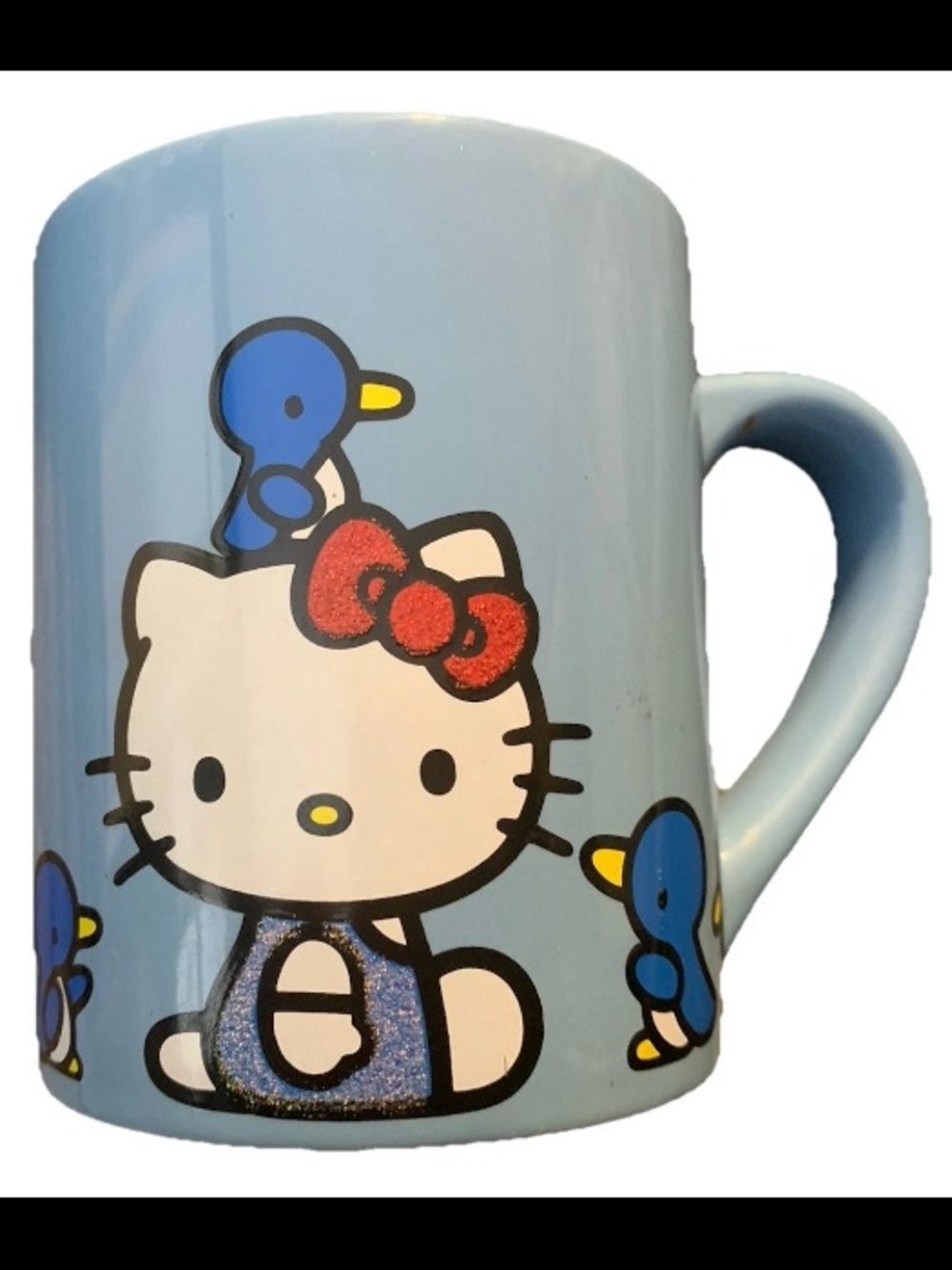 Sanrio Hello Kitty Light Blue Ceramic Mug with Red Bow and Blue Ducks